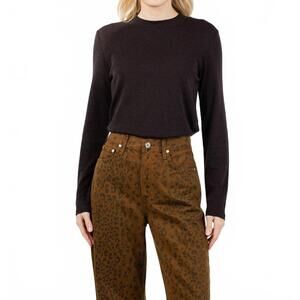 NEW REPEAT CASHMERE wool blend crew top in dark brown